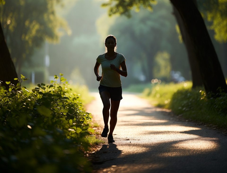 morning jogger on a park path